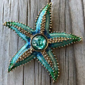 Chico's Gold Blue Green Starfish Brooch Pin